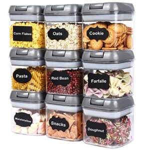 ifoug 9 pcs airtight food storage container set, clear plastic mini container set with easy lock lids labels & marker, kitchen pantry containers for sugar, herbs, flour, ceral etc (grey)