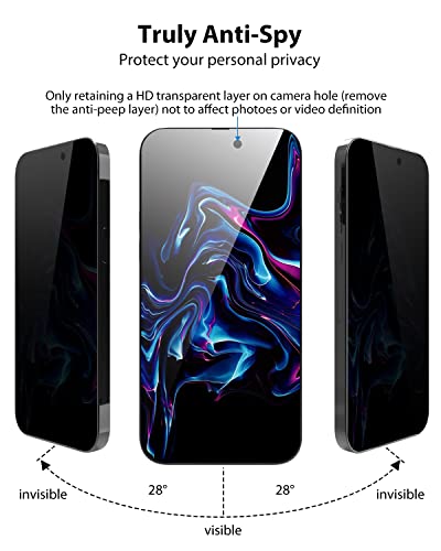 KU XIU Privacy Screen Protector Compatible with iPhone 14 Pro Max 6.7 Inch, 2 Pack Full Coverage Anti Spy Private Tempered Glass Film [2023 Dust-Free Install] 9H Hardness, Bubble Free, Case Friendly