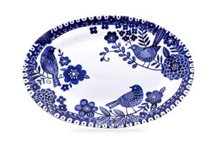 sonemone 14 inch blue bird serving platter, ceramic oval serving plates for entertaining party restaurant, turkey, dishwasher & microwave safe