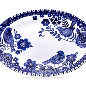 Sonemone 14 inch Blue Bird Serving Platter, Ceramic Oval Serving Plates for Entertaining Party Restaurant, Turkey, Dishwasher & Microwave Safe