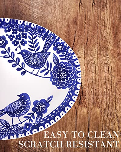 Sonemone 14 inch Blue Bird Serving Platter, Ceramic Oval Serving Plates for Entertaining Party Restaurant, Turkey, Dishwasher & Microwave Safe