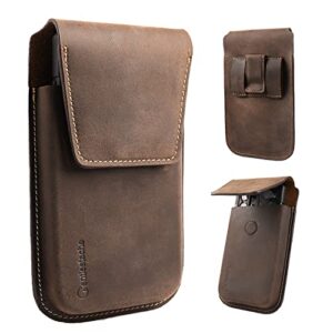 gentlestache leather cell phone holster with belt clip, flip case for iphone 14 13 pro max, holder s22 plus, universal pouch large phone,darkbrown