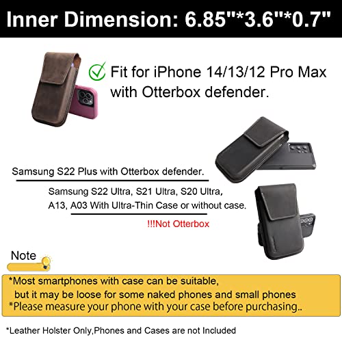 Gentlestache Leather Cell Phone Holster with Belt Clip, Flip Case for iPhone 14 13 Pro Max, Holder S22 Plus, Universal Pouch Large Phone,Darkbrown