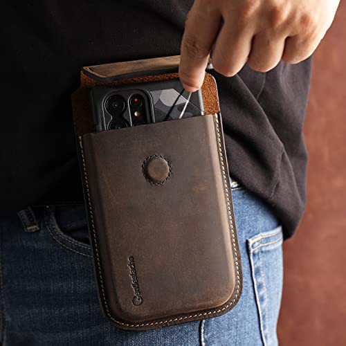 Gentlestache Leather Cell Phone Holster with Belt Clip, Flip Case for iPhone 14 13 Pro Max, Holder S22 Plus, Universal Pouch Large Phone,Darkbrown