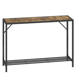 LAATOOREE Console Table, 41.7" Industrial Entryway Table with Shelf, Narrow Sofa Table for Hallway, Entrance Hall, Foyer, Corridor, Living Room - Wood Look Metal Frame - Rustic Brown