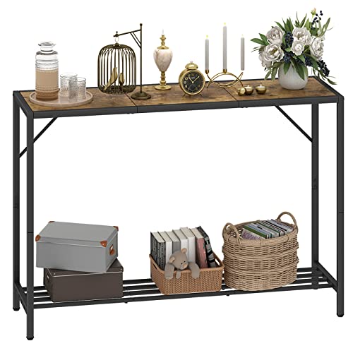 LAATOOREE Console Table, 41.7" Industrial Entryway Table with Shelf, Narrow Sofa Table for Hallway, Entrance Hall, Foyer, Corridor, Living Room - Wood Look Metal Frame - Rustic Brown