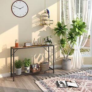 LAATOOREE Console Table, 41.7" Industrial Entryway Table with Shelf, Narrow Sofa Table for Hallway, Entrance Hall, Foyer, Corridor, Living Room - Wood Look Metal Frame - Rustic Brown