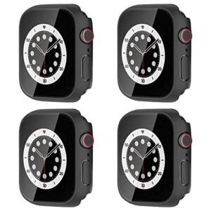 4 pack jeluse case compatible with apple watch series 8/7 45mm, built-in tempered glass screen protector, hard pc bumper scratch resistant full protective touch sensitive iwatch 45mm cover
