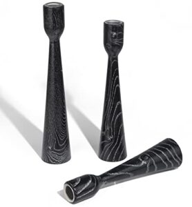 vixdonos black candlestick holder set of 3 wood taper candle holders with elegant carved tree texture