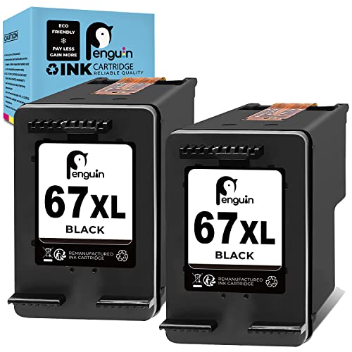 Penguin 67XL Ink Cartridge for HP Printers High Yield Work with HP 67 XL Deskjet 2755 2700 4155 2752 2723e 4133e Deskjet Plus 4152 Envy 6055 6052 Envy Pro 6458 6452 Printer 2 Black Combo Pack