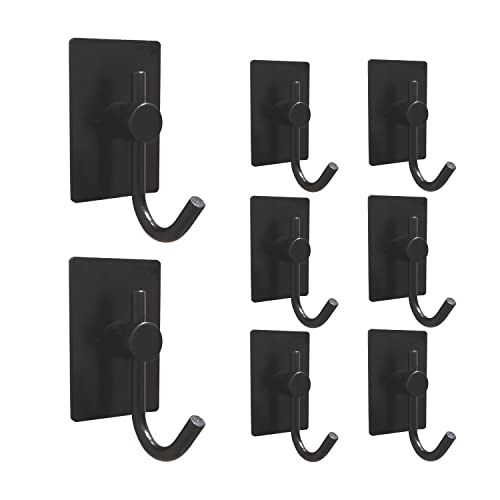 BATHHOLD Adhesive Hooks Wall Mount, Wall Hooks for Hanging Robe, Coat, Towel, Hat, Key on Bathroom,Kitchen,Washroom,Living Room - Matte Black - 8 Packs