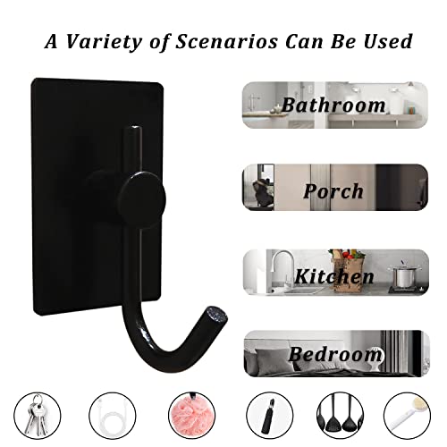 BATHHOLD Adhesive Hooks Wall Mount, Wall Hooks for Hanging Robe, Coat, Towel, Hat, Key on Bathroom,Kitchen,Washroom,Living Room - Matte Black - 8 Packs