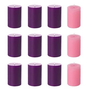 hosvot 2x3 pillar candles, advent candles, purple pillar candles, 12 packs pillar candles bulks, 2 inch pillar candles for christmas, party, home decor