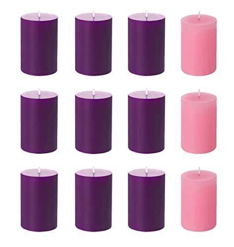 HOSVOT 2x3 Pillar Candles, Advent Candles, Purple Pillar Candles, 12 Packs Pillar Candles Bulks, 2 Inch Pillar Candles for Christmas, Party, Home Decor