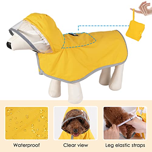 SlowTon Dog Raincoat, Adjustable Dog Rain Jacket Clear Hooded Double Layer, Waterproof Dog Poncho with Reflective Strip Straps and Storage Pocket for Small Medium Large Dogs(L)