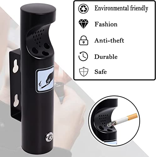 Wall Mounted Outdoor Stainless Steel Cigarette Butt Receptacle (Black, 1pcs)