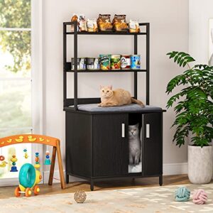 Tribesigns Litter Box Enclosure, Industrial Cat Cabinet with Shelves and Doors, Wood Pet Crate Hidden Cat Washroom for Most of Litter Box, Indoor Cat House Furniture, Black