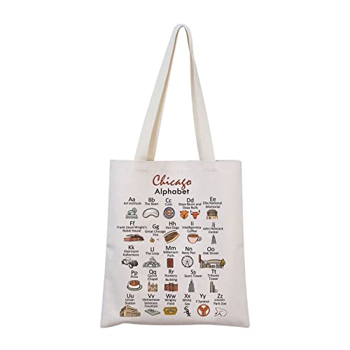 MNIGIU Chicago Canvas Tote Bag Chicago State Gift Chicago Eco Tote Bag Reusable Bag Welcome Bag (Shopping Bag CA)