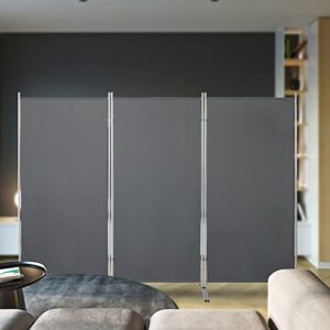 maxhonor 3 panels room divider 6 ft tall weave material room divider, double hinged folding privacy screens, freestanding room dividers, grey