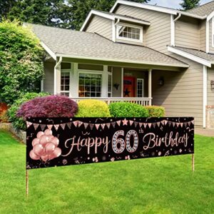 yoaokiy happy 60th birthday banner decorations for women, rose gold 60 year old birthday sign party supplies, sixty bday backdrop decor for outdoor indoor