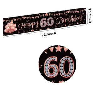 Yoaokiy Happy 60th Birthday Banner Decorations for Women, Rose Gold 60 Year Old Birthday Sign Party Supplies, Sixty Bday Backdrop Decor for Outdoor Indoor