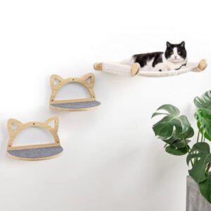toozey cat wall shelves, wall mounted cat furniture with xxl cat hammock and 2 cat climbing steps, cat shelves and perches for cats playing, sleeping, and lounging
