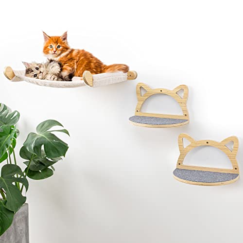 Toozey Cat Wall Shelves, Wall Mounted Cat Furniture with XXL Cat Hammock and 2 Cat Climbing Steps, Cat Shelves and Perches for Cats Playing, Sleeping, and Lounging