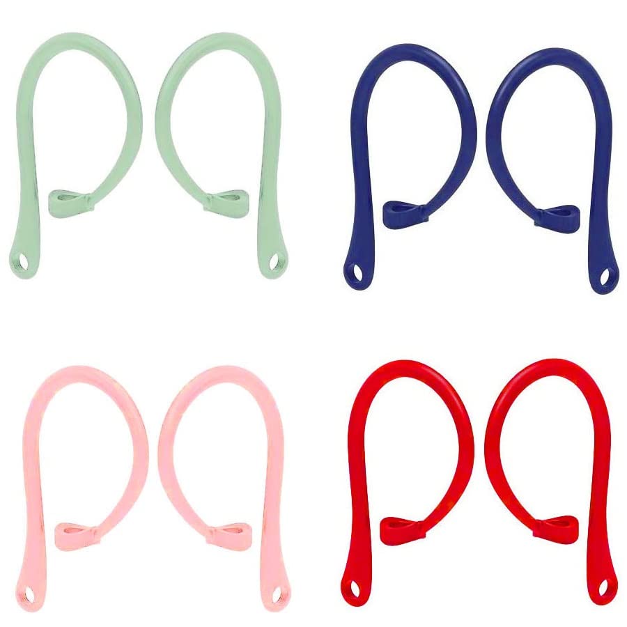 JNSA Ear Hook Compatible with Air Pods 3/2 / 1，AirPod Pro,4 Pairs Ear Hook Anti-Slip Comfortable Fit Sports Earhooks Accessories Pink/Red/Blue/Green PRBG