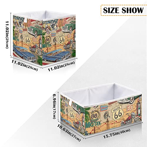 DOMIKING Route 66 Branches Storage Bins for Gifts Foldable Cuboid Storage Boxes with Sturdy Handle Linen Closet Organizers Boxes for Closet Shelves Bedroom