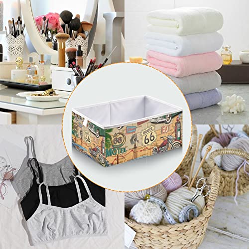 DOMIKING Route 66 Branches Storage Bins for Gifts Foldable Cuboid Storage Boxes with Sturdy Handle Linen Closet Organizers Boxes for Closet Shelves Bedroom