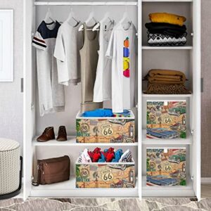 DOMIKING Route 66 Branches Storage Bins for Gifts Foldable Cuboid Storage Boxes with Sturdy Handle Linen Closet Organizers Boxes for Closet Shelves Bedroom