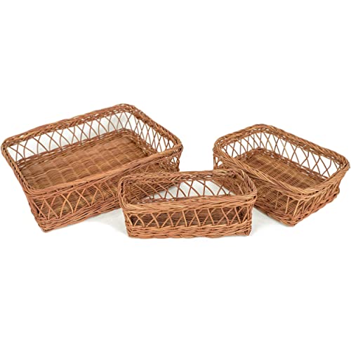 MANTEIV Set of 3 Rattan Serving Tray Woven Serving Platter with Handles Wicker Tray for Bread Fruit Food Coffee Table Breakfast Display Bathroom Kitchen Decor Dining Table Centerpiece