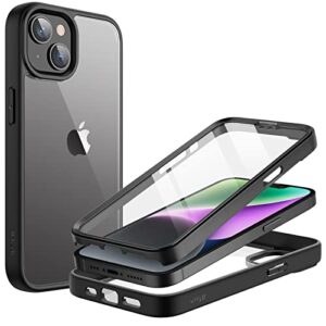 jetech case for iphone 14 6.1-inch with built-in screen protector anti-scratch, 360 degree full body rugged phone cover clear back (black)