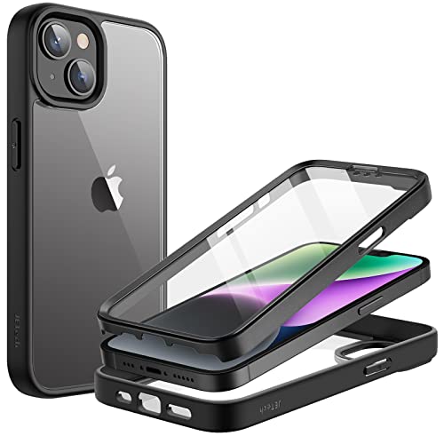 JETech Case for iPhone 14 6.1-Inch with Built-in Screen Protector Anti-Scratch, 360 Degree Full Body Rugged Phone Cover Clear Back (Black)