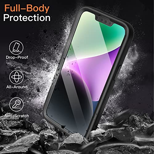 JETech Case for iPhone 14 6.1-Inch with Built-in Screen Protector Anti-Scratch, 360 Degree Full Body Rugged Phone Cover Clear Back (Black)