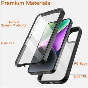 JETech Case for iPhone 14 6.1-Inch with Built-in Screen Protector Anti-Scratch, 360 Degree Full Body Rugged Phone Cover Clear Back (Black)