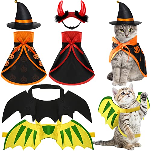 Halloween 6 Pieces Pet Costume Dogs Cat Outfits Vampire Bat Pumpkin Cloak Wings Dinosaur Dragon Wings Devil Hat Vampire Clothes Kitten Small Puppy Outfit for Halloween Party Pet Cosplay