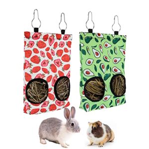 filhome rabbit hay feeder bag, bunny hay feeder storage with 2 holes for rabbit cat small pets(green)