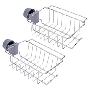 NCARSTER Stainless Steel Faucet Rack, 2 Pcs Kitchen Sink Caddy Faucet Rack with Hook - Detachable Scrubbers Soap Hanging Faucet Drain Rack for Bathroom (Silver -M)