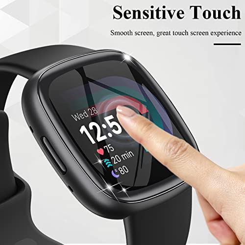 YMHML [2 Pack] Compatible for Fitbit Versa 4 / Versa 3 / Fitbit Sense 2 / Sense Screen Protector Tempered Glass, [Upgrade 3D Curved Full Coverage Film] Waterproof Anti-Scratch for Fitbit Accessories