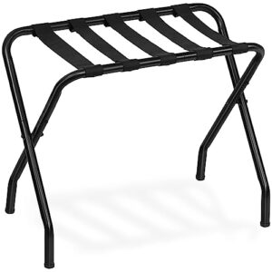 hoobro luggage rack, metal foldable suitcase stand for guest room, holds up to 100 lb, 27 x 15.3 x 22 inches, steel frame, nylon straps, hotel, bedroom, closet, black bk02xl01