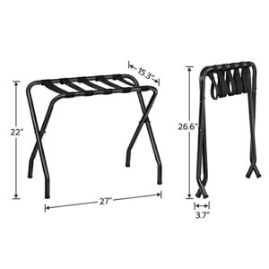 HOOBRO Luggage Rack, Metal Foldable Suitcase Stand for Guest Room, Holds up to 100 lb, 27 x 15.3 x 22 Inches, Steel Frame, Nylon Straps, Hotel, Bedroom, Closet, Black BK02XL01