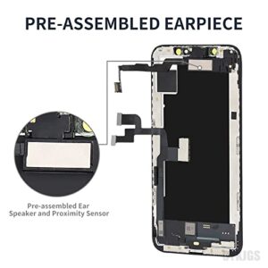 for iPhone XS Screen Replacement 5.8” With Ear Speaker and Proximity Sensor, 3D Touch LCD Display Digitizer Full Assembly with Front Earpiece Fix Tools Glass, Repair Kit for A1920, A2097, A2098, A2100