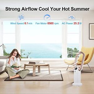 Bladeless Fan and HEPA Air Purifiers Combo, 29 inch Tower Fan with Remote, 120° Oscillating & 270° Tilt Head Table Fan, 9 Speeds 9 HoursTimer Air Circulator for Home Office Bedroom, White/Gold