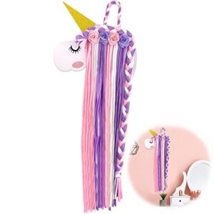 unicorn hair bow holder for girls, hair clips headband organizer storage unicorn wall hanging home decor for girls room unicorn theme party