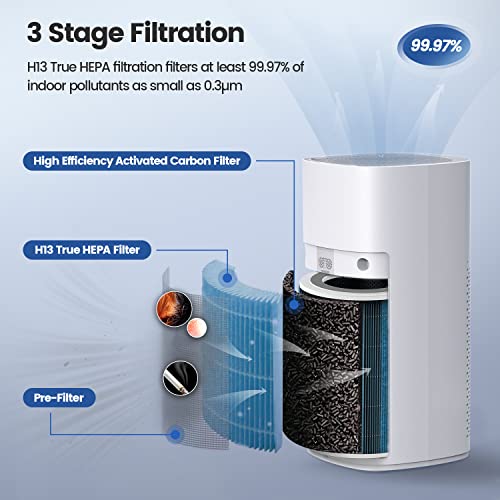 Air Purifier for Large Room Home True HEPA up to 2024sq.ft Ultra-Quiet 37dB 3-Stage Filtration System Bedroom Air Cleaner for Pets, Dander and Smoke