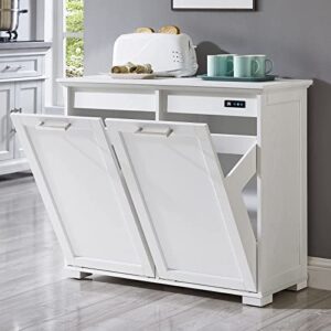 old captain double tilt out trash cabinet, wooden kitchen garbage can free standing holder (white)