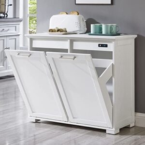 OLD CAPTAIN Double Tilt Out Trash Cabinet, Wooden Kitchen Garbage Can Free Standing Holder (White)