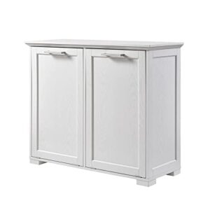 OLD CAPTAIN Double Tilt Out Trash Cabinet, Wooden Kitchen Garbage Can Free Standing Holder (White)