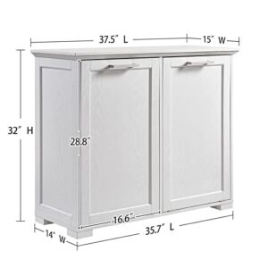 OLD CAPTAIN Double Tilt Out Trash Cabinet, Wooden Kitchen Garbage Can Free Standing Holder (White)